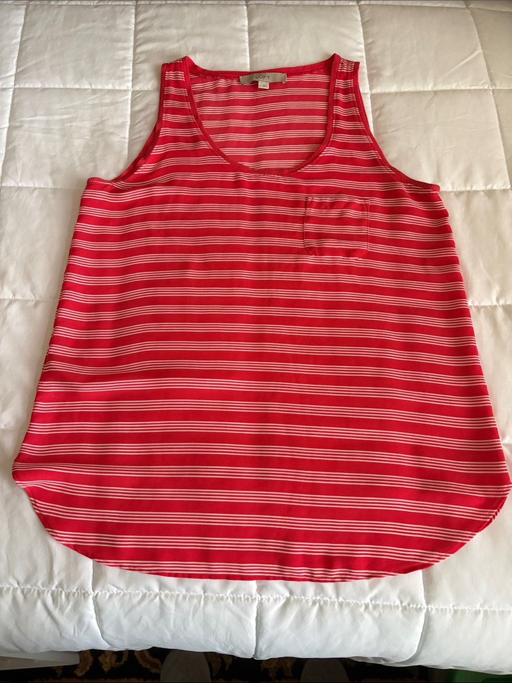 LOFT Coral-Pink Striped Tank with Chest Pocket S like new